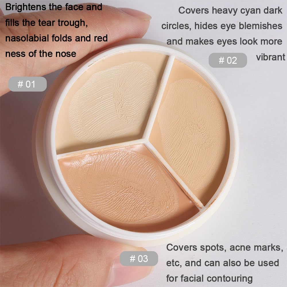 Pro 2pcs Tri-color Face Concealer Contour Palette.Demi Beige Color Correct Cream Foundation Palet.Natural Ivory Cream Makeup Plate Waterproof