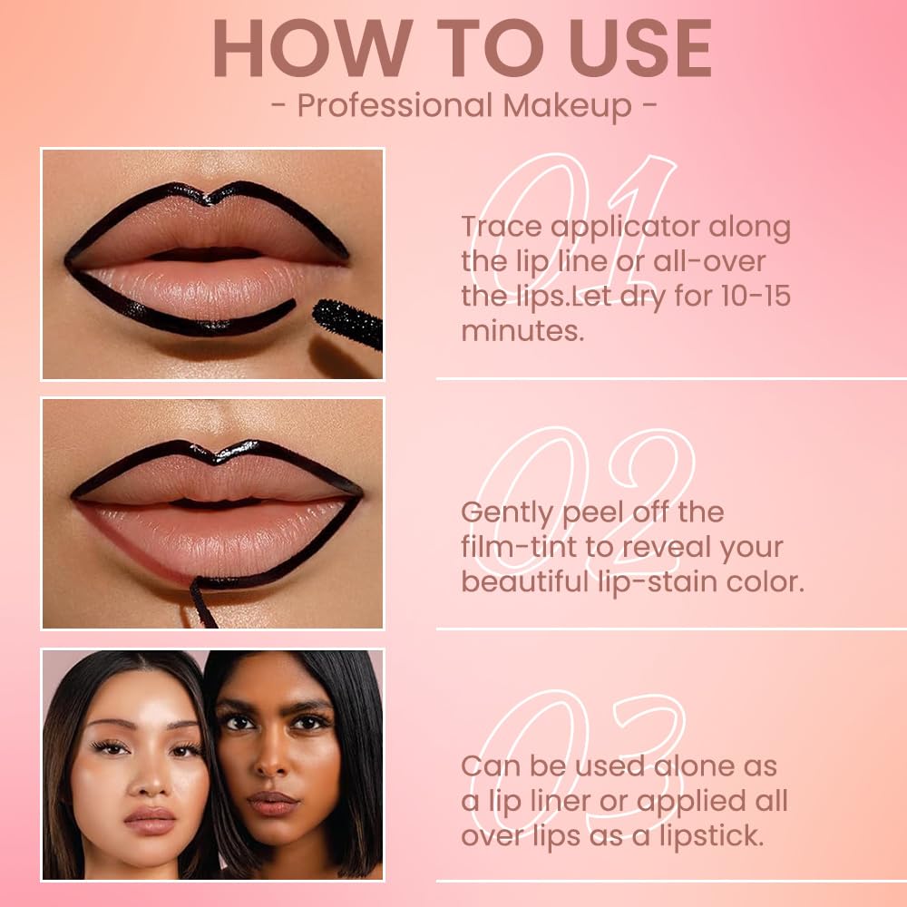 Matte Liquid Lip Stain Peel Off Lip Liner Tattoo - Brown, Waterproof Smudge-Proof Lip Gloss, Long-Lasting Non-Stick Cup Formula, Natural Peel Off Design for All Skin Types #02