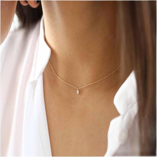 Boho Tiny Crystal Choker Gold Clear Quartz Pendant Necklace Minimal Dot CZ Choker Necklace Simple Everyday Necklace Wedding Necklace Jewelry for Women and Girls Gifts