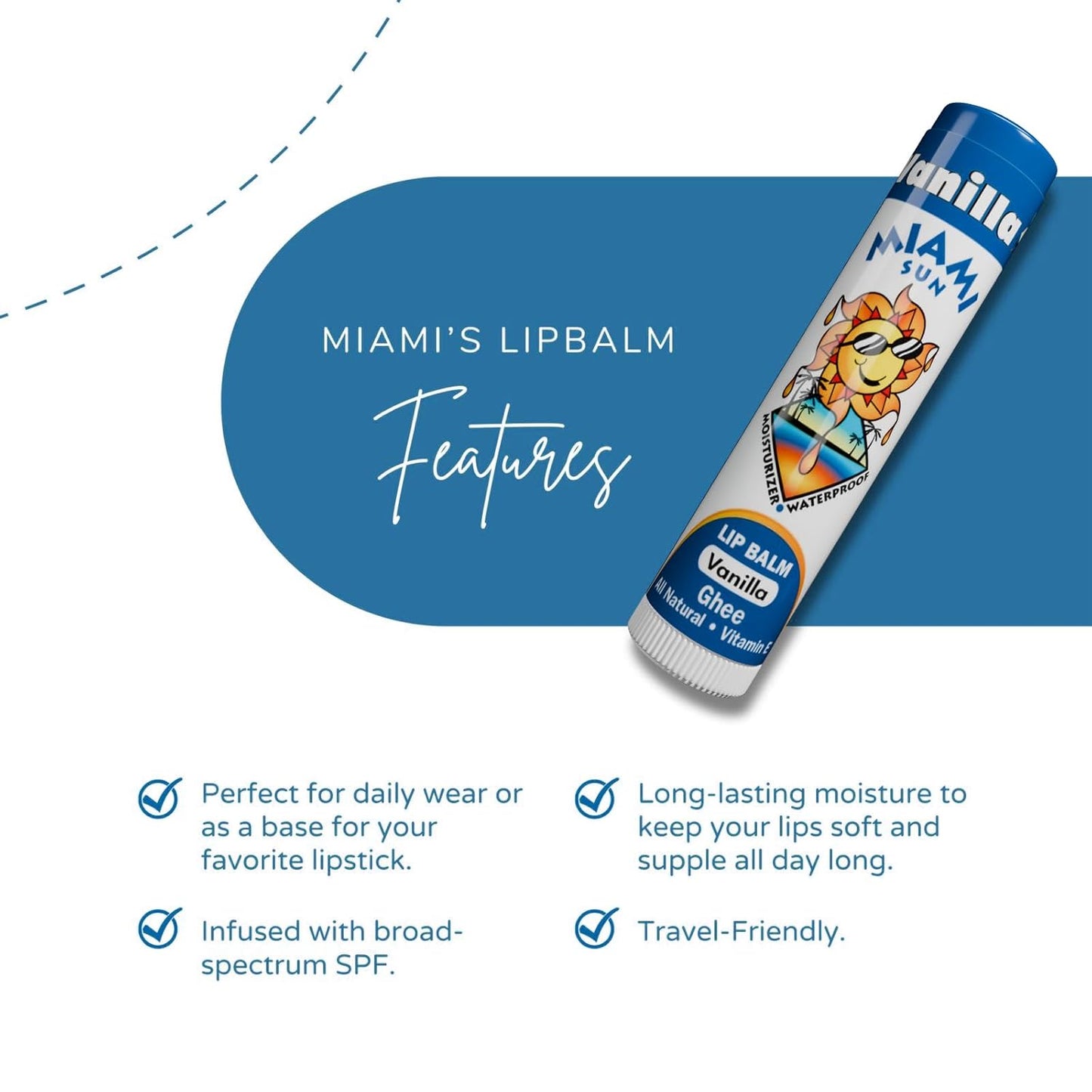 Miami Sun Natural Ghee Lip Balm, Hydrating Lip Treatment with Shea Butter & Beeswax, Organic & Non-Toxic, Best for Dry, Chapped Lips - Moisturizing, Healing, Chemical-Free Care (2 Pack Gift, Vanilla)