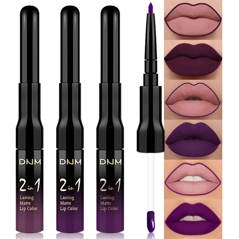 evpct 3Pcs Burgundy Red Black Dark Purple Matte Lip Liner & Liquid Lipstick Stain Makeup Set for Women, Lip Liner Stain Long Lasting Waterproof Smudge Proof, Cruelty Free Lip Makeup 24 hours originale