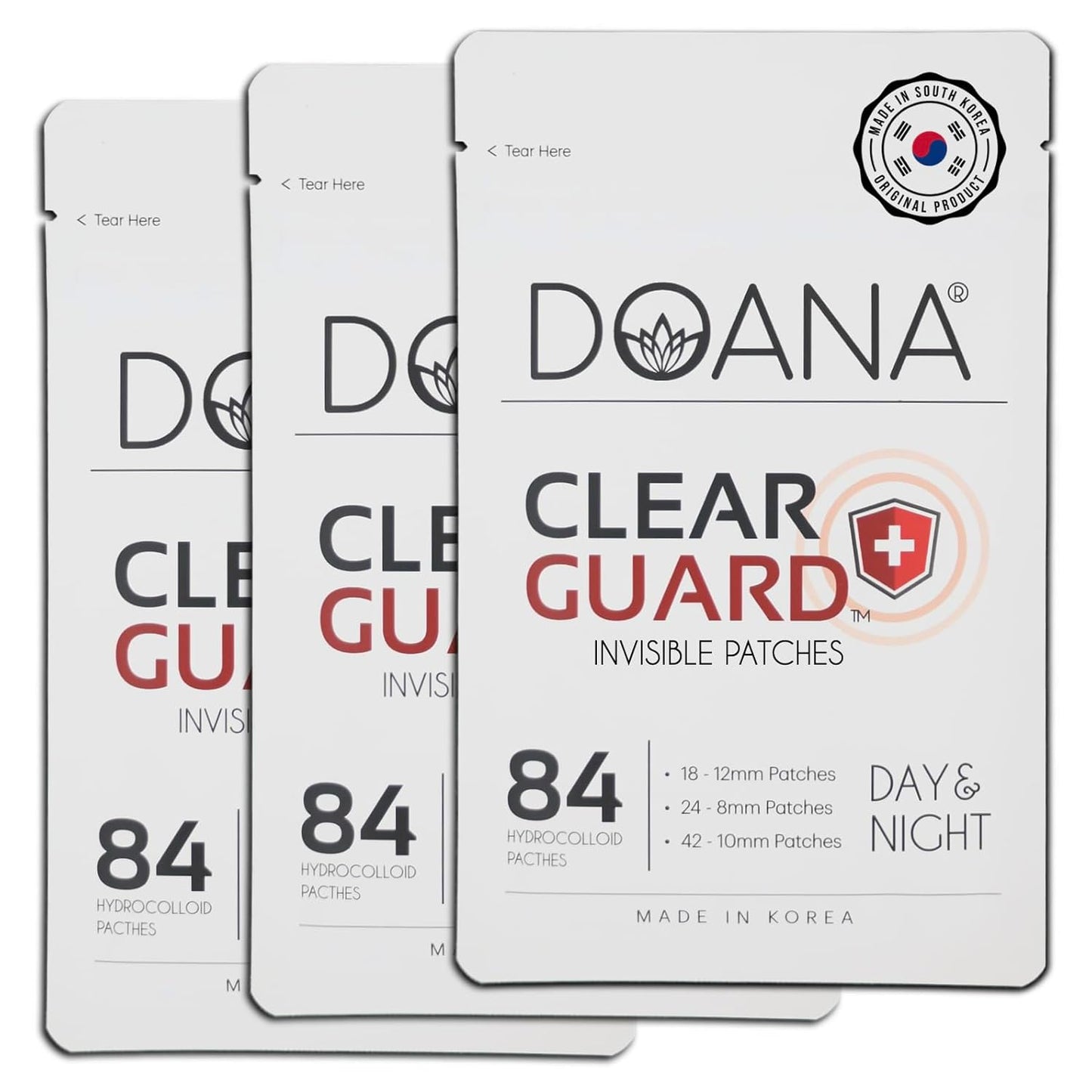 Korean Pimple Patches - 252 Count / Hydrocolloid Spot Stickers in 3 Sizes for Skin Imperfections. Covers Blemishes and Spots for Improved Appearance. Facial and Body Stickers, Day and Night Use