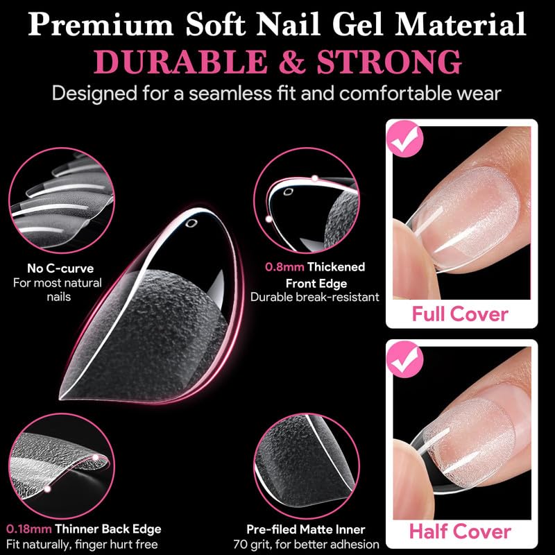 Short Round False Nail Tips, 15 Sizes 510 PCS Clear Soft Press On Fake Nail Pre-shaped Half Matte Full Cover Gel Nail Tips Extensions Strong Thick Long Lasting for DIY Beginners & Salon Manicure