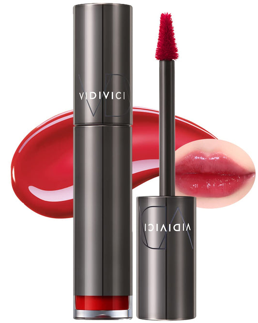 VIDIVICI Millennial Tint Glit - Transfer Proof Moisture Korean Lip Tint with Long-Lasting Color, Lightweight Water Jelly Texture, Hydrating & Smudge-Free Lip Stain, 0.13oz (02 RED TO GO)