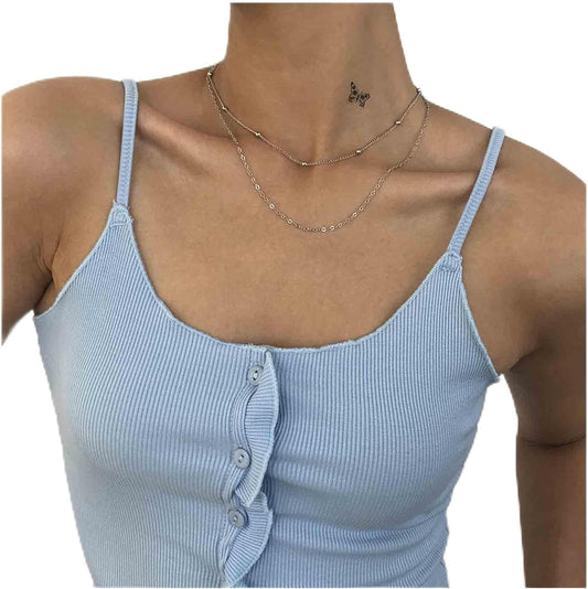 Boho Layered Satellite Choker Necklace Gold Ball Chain Necklace Short Collar Necklace Vintage Double Layer Necklace Jewelry for Women and Girls Gifts