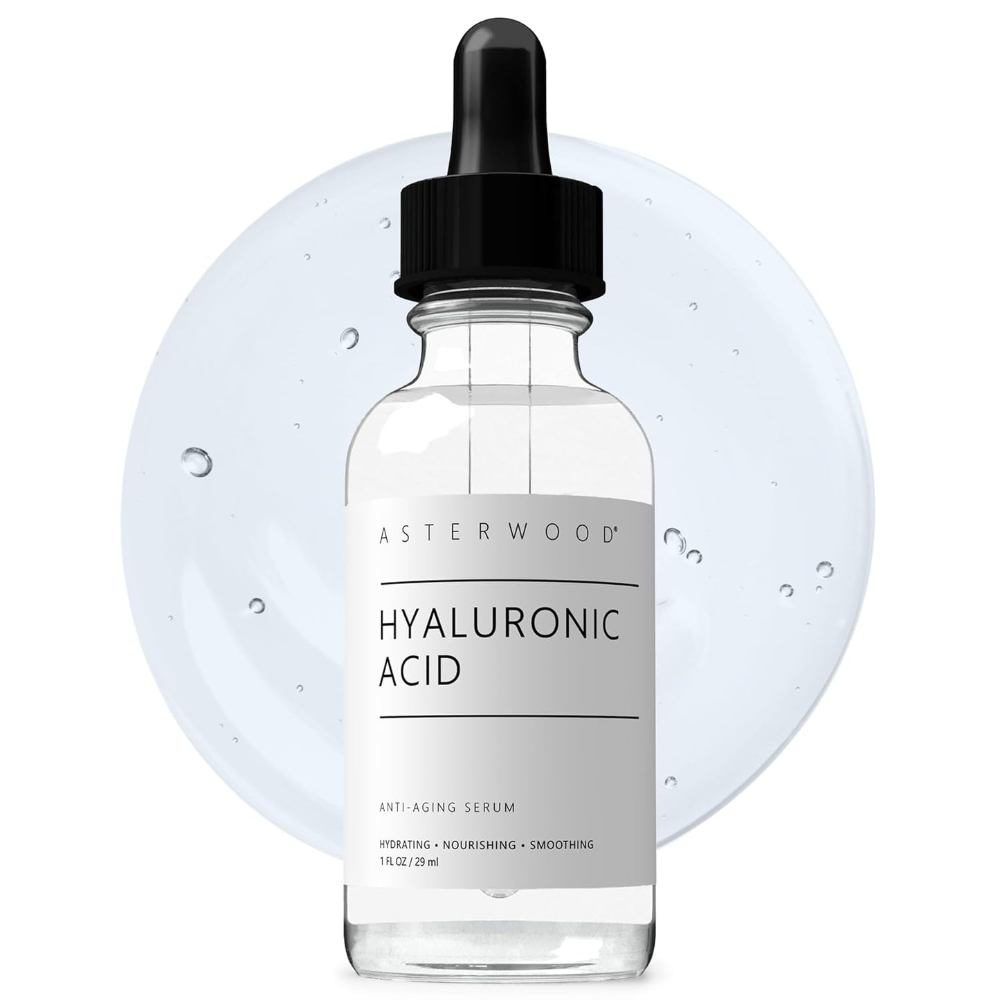 Asterwood Hyaluronic Acid Serum for Face - Plumping, Anti-Aging, Hydrating - Fragrance-Free - 1 Fl Oz