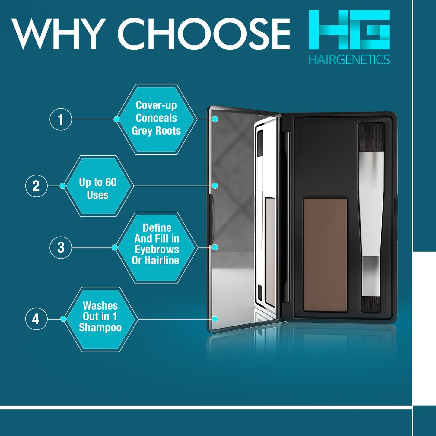 Root Touch Up Hair Color Root Cover Up with Double-Ended Brush for Hair Color for Gray Hair Coverage - Portable Hair Powder Solution for Quick Gray Coverage (Medium Brown, 6g)