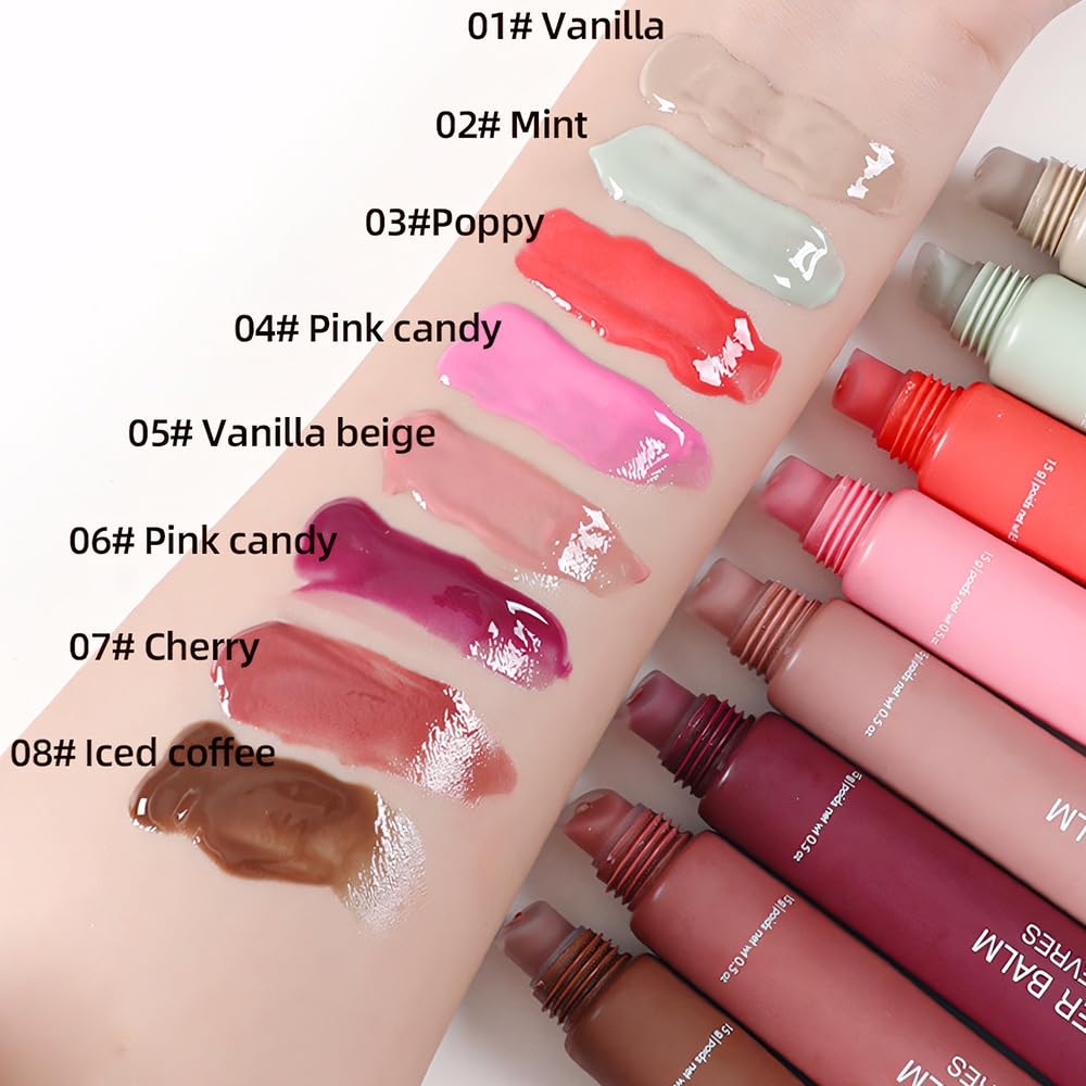 1Pcs Tinted Lip Balm Serum Makeup, Squeeze Hydrating Tint Lips Balms Serum Cosmetic, Women Care Glossy Nourishing Plumping Lip Stain Gloss Lipstick, Suitable for dry lips, Long-Lasting Color 04