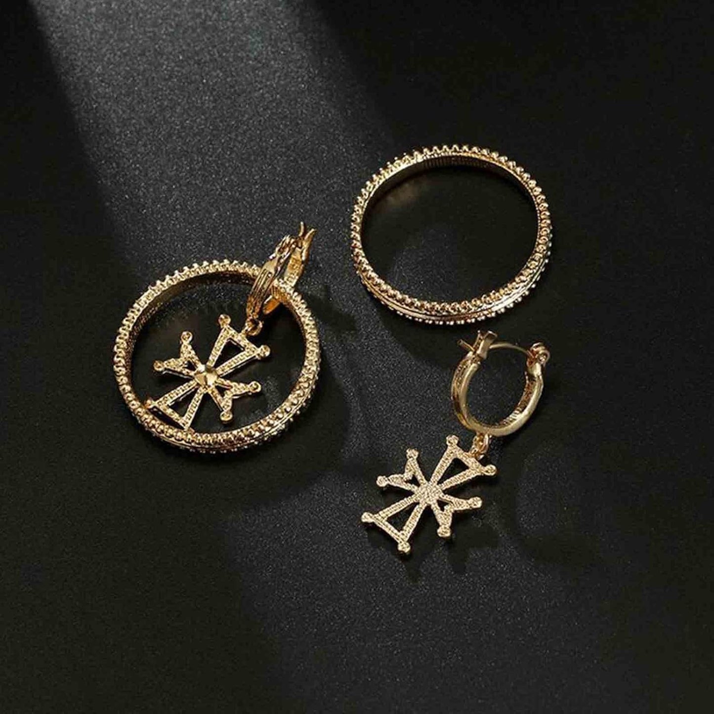 Punk Circle Cross Earrings Gold Circle Drop Dangle Earrings Brass Geometric Earrings Modern Chunky Drops Earrings Jewelry for Women and Girls Gifts