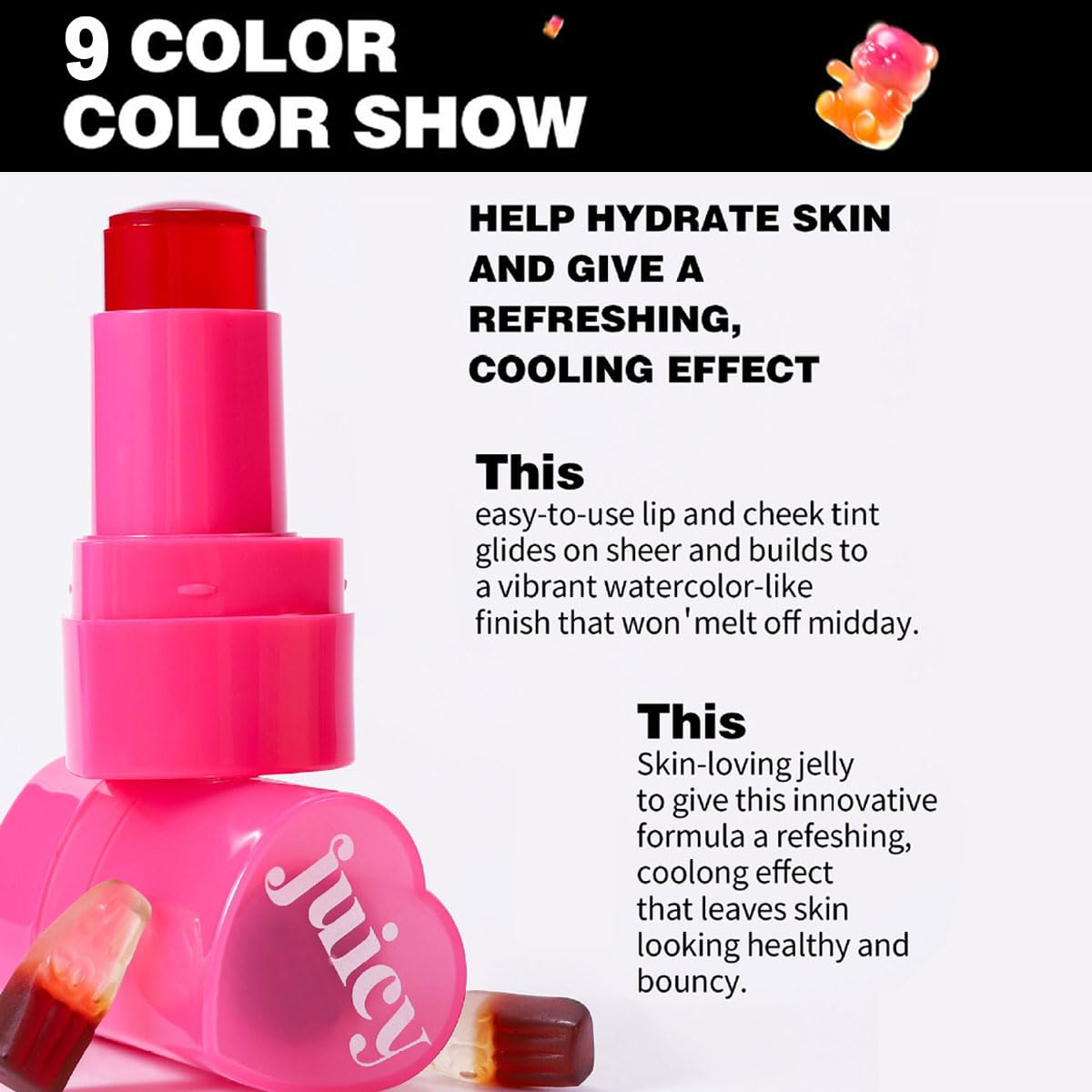 Cooling Water Jelly Tint Stick，Multi-Use Juicy Love Blush, 3-In-1cheek Blush & Eyeshadow & Lip Tinted Long-Lasting Moisture Stick，Bouncy Jelly Texture，Creates A Moist Watercolor Effect (#05, 0.32oz)