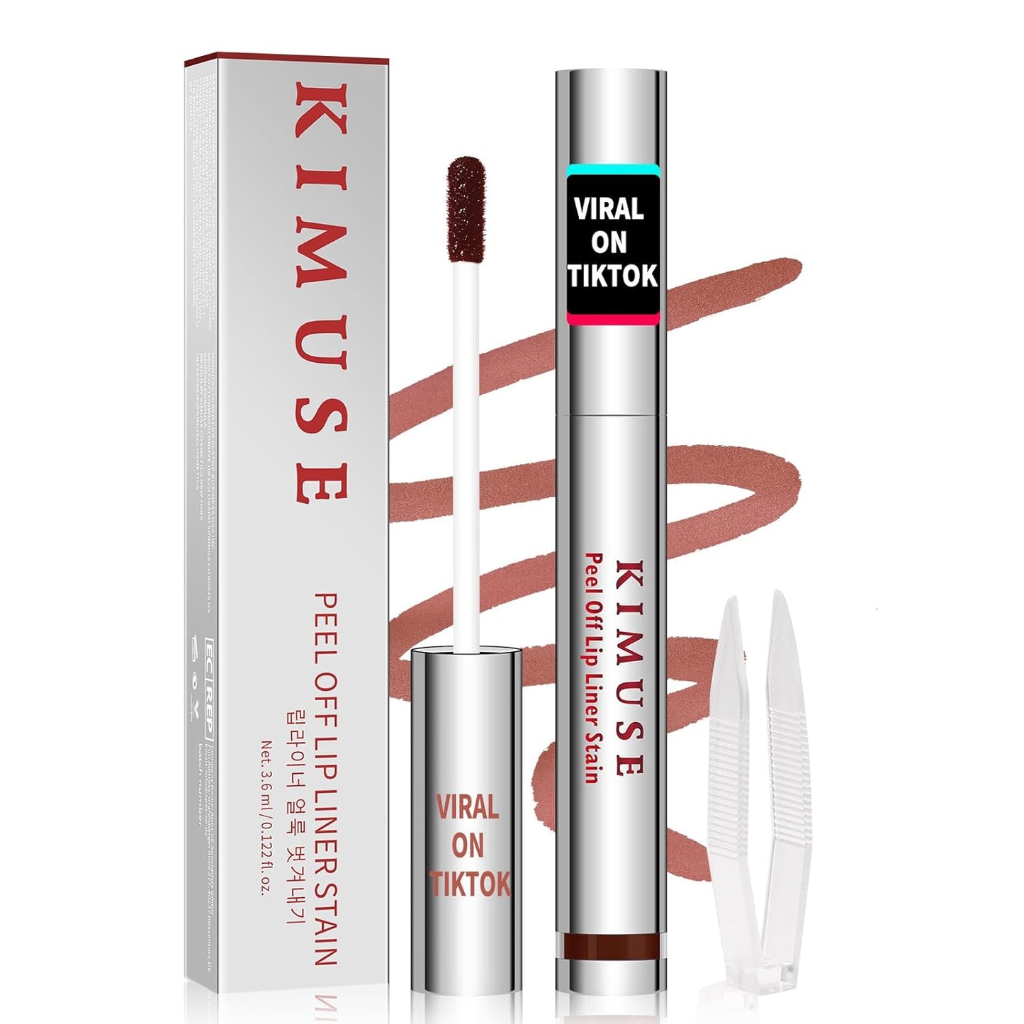 KIMUSE Peel Off Lip Stain, Long Lasting Lip Stain Peel Off with Tweezer, Waterproof Lip Liner Stain, Transfer-Proof, Highly Pigmented Color, Matte Finish