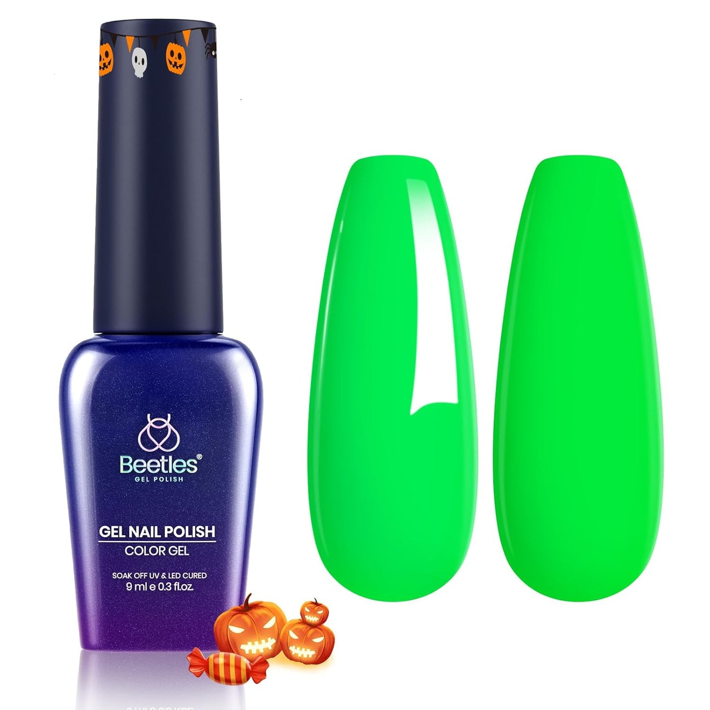 Beetles Halloween Green Gel Nail Polish, Bright Green Gel Polish Ghost Phantom Soak Off Uv LED Nail Lamp Manicure Salon Gift for Women 0.3Oz