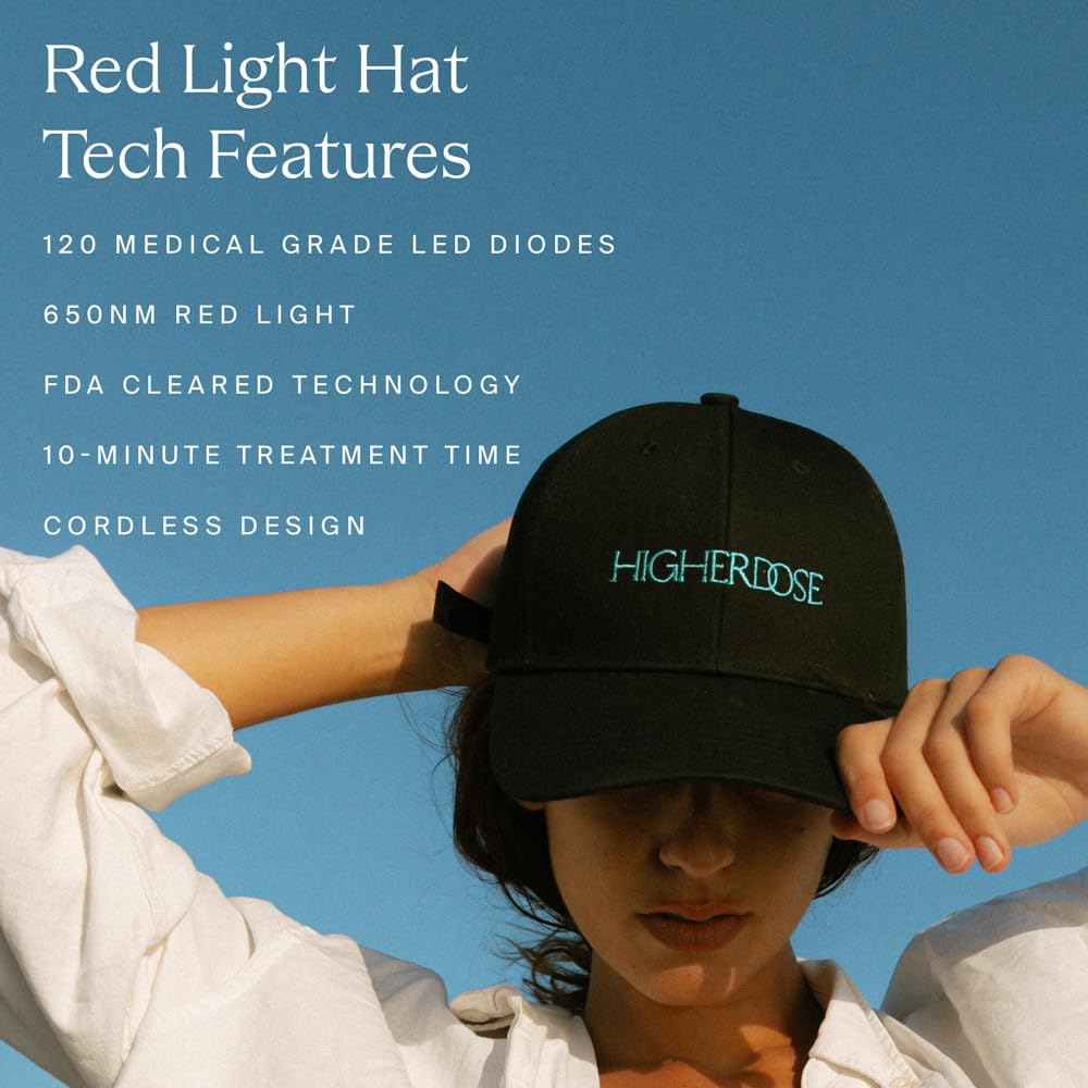 HigherDOSE Red Light Therapy Hat for Hair Growth - Reduce Hair Loss & Shedding - Targeted Infrared Red Light Therapy to Support Scalp Health