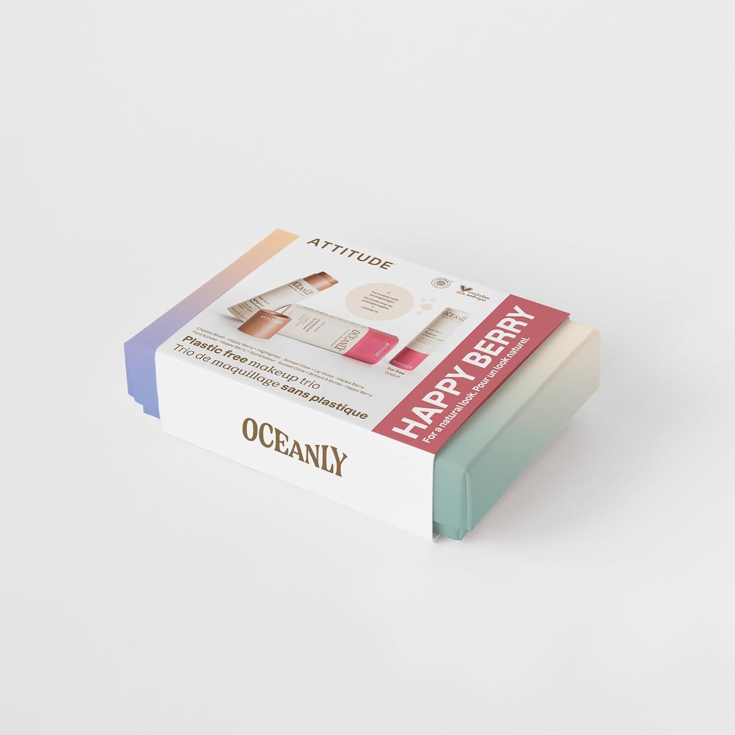 ATTITUDE Happy Berry Makeup Trio Set, EWG Verified, Titanium Dioxide-Free, Plastic-free, Plant and Mineral-Based Ingredients, Vegan and Cruelty-free Beauty Products, Set of 3 Makeup Sticks