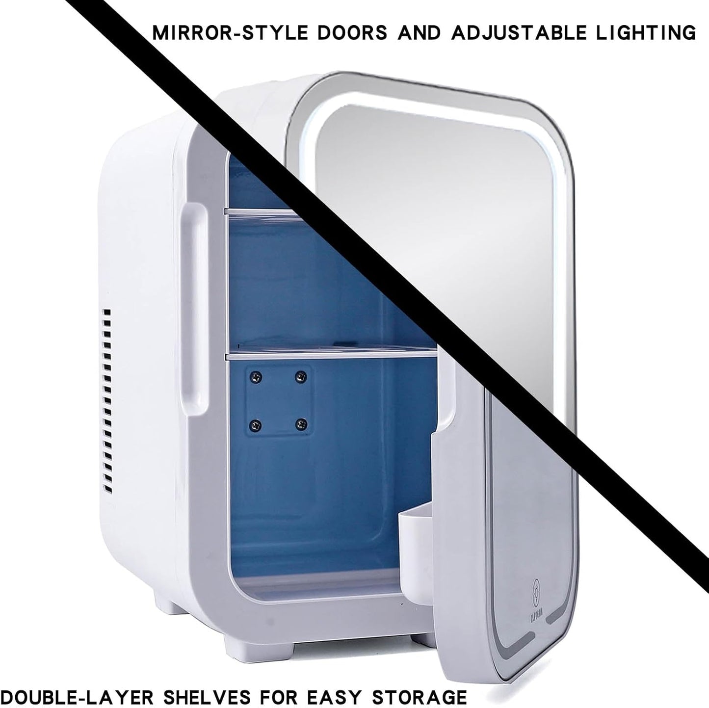 Mini Fridge with Mirror Door & Adjustable LED Lights - 8L Cosmetic Skincare Fridge for Bedroom,Dorm,Mini Car Refrigerator Portable Quiet Cooling,Gift for Women