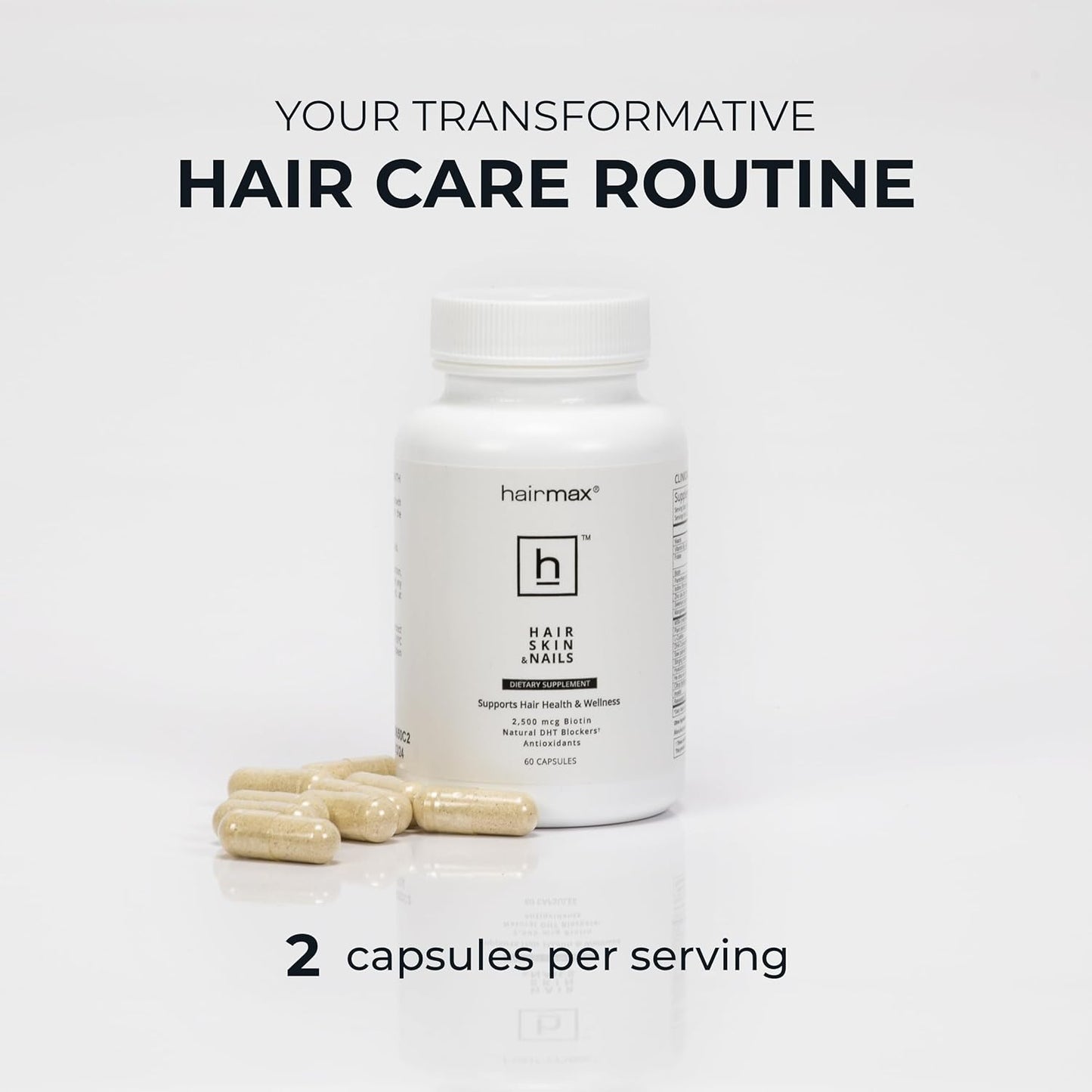 Hairmax for Hair, Skin and Nails Dietary Supplement – Hair Loss and Hair Regrowth Treatment for Women and Men. Contains 2500mcg Biotin, DHT Blocker, MSM & Antioxidants, Pack of 2 Bottles