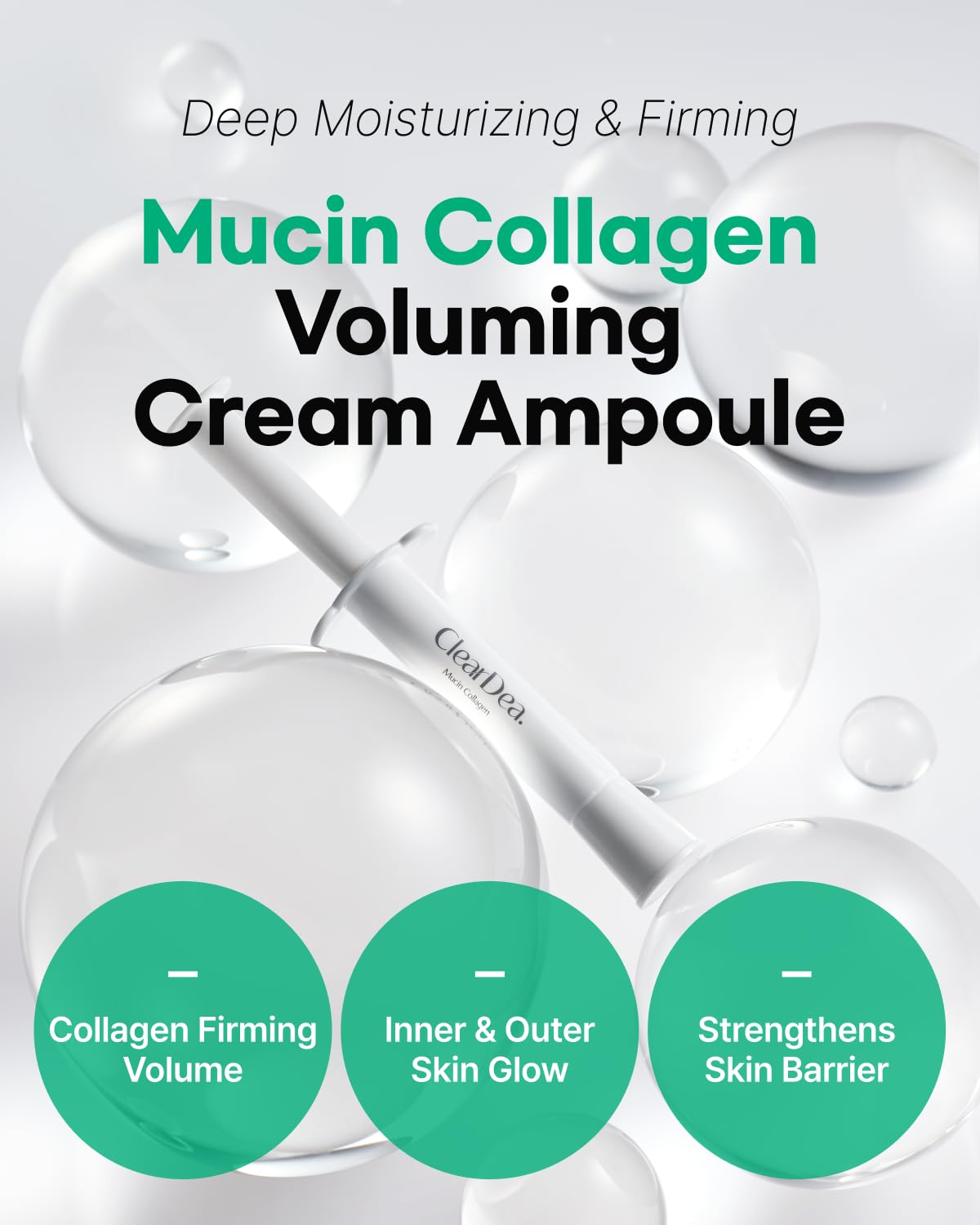 Mucin Collagen Voluming Ampoule Moisturizer Face Cream (Dual Collagen + Mucin Care) – Deep Hydrating Facial Skin Care for Women, 4ml x 5