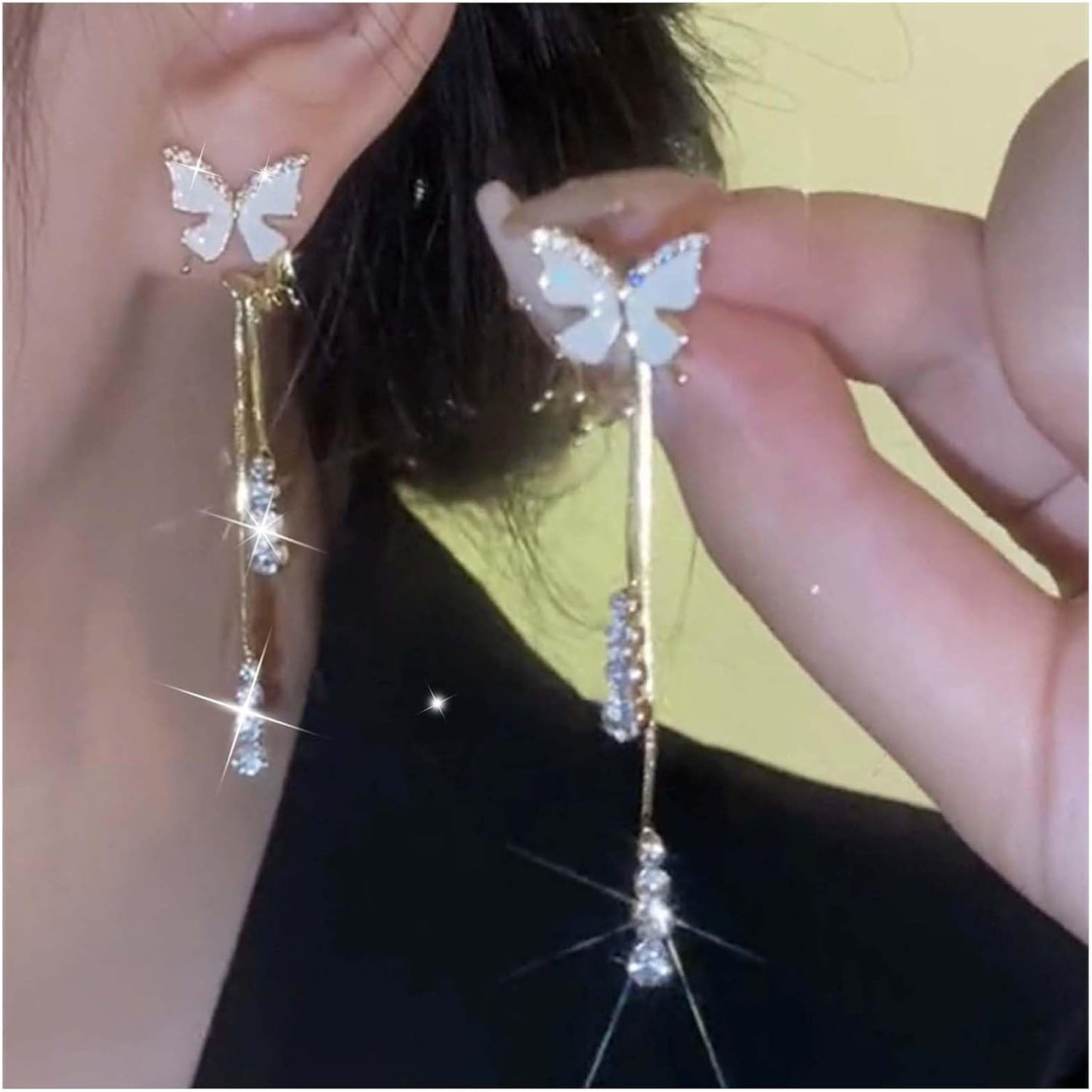Vintage Crystal Butterfly Earrings Long Rhinestone Dangle Earrings Gold Chain Tassel Earrings Cz Butterfly Stud Earrings Jewelry for Women