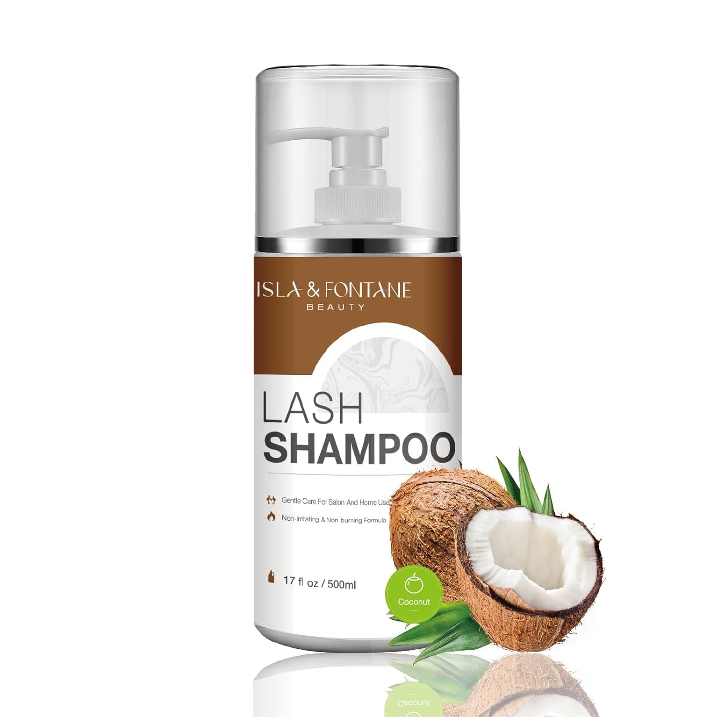 ISLA & FONTANE Lash Shampoo Bulk – Multi-Scent Series – 17 fl oz / 500ml | Gentle Eyelash Cleanser for Lash Extensions | Non-Irritating | Professional Lash Bath Foam For Salon And Home Use (Coconut)