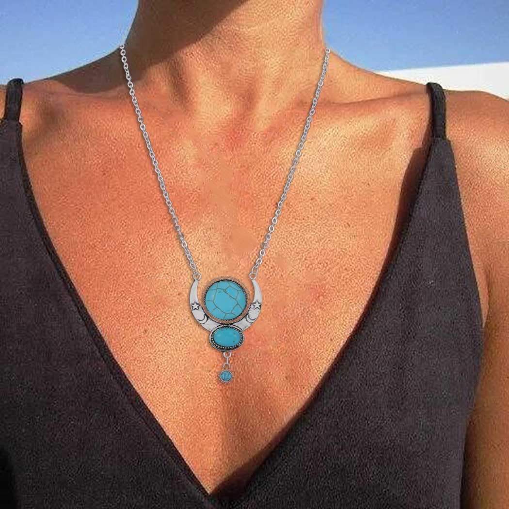 Y2K Necklace Puffy Turquoise Beaded Necklaces Pendant Boho Necklace Leather Choker Wrap Necklaces Jewelry for Women