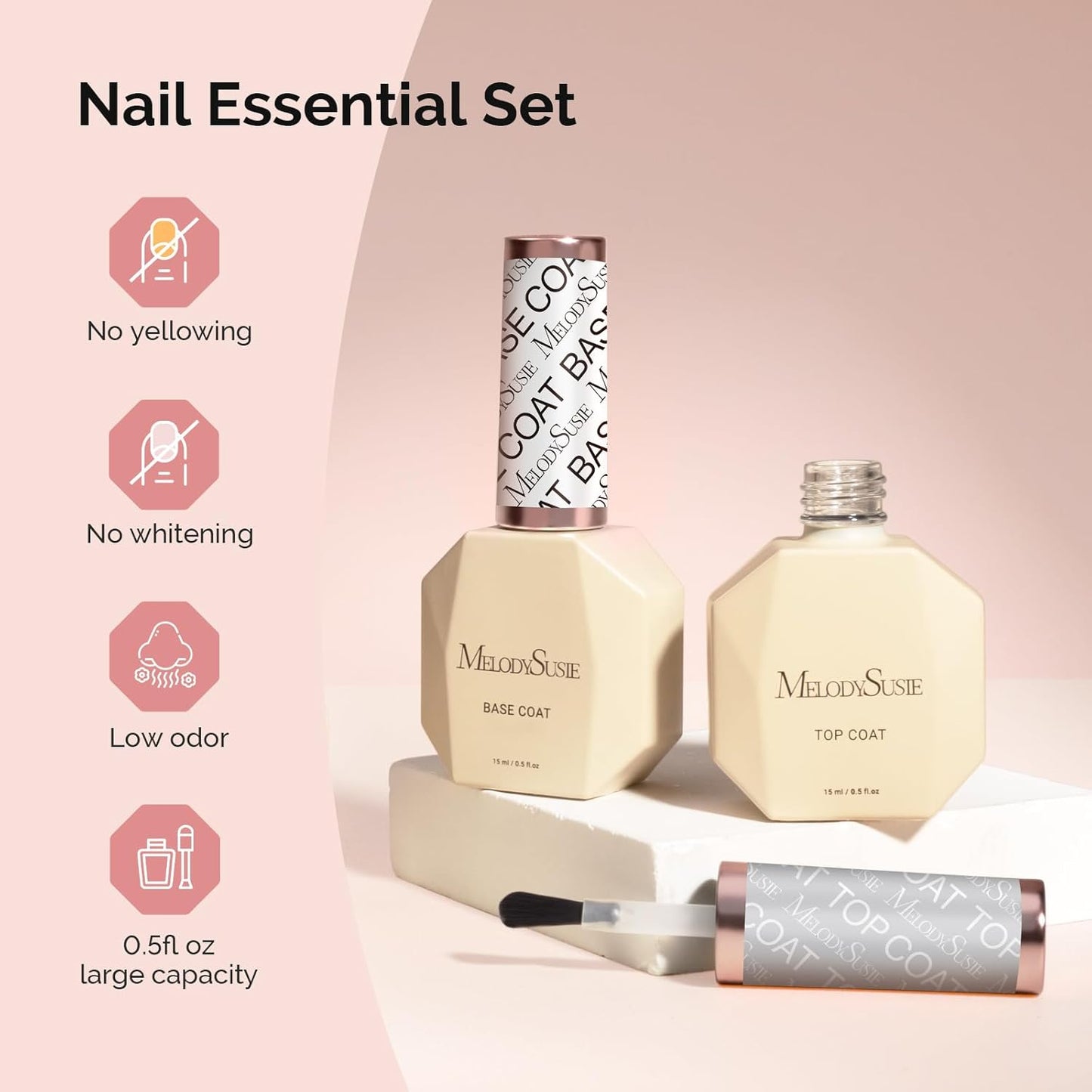 MelodySusie Base Coat Long Lasting Soak Off UV LED Nail Lamp Nail Polish Art Design Manicure Kit Perfect Gifts for Women Girls 1 Pcs 15ml