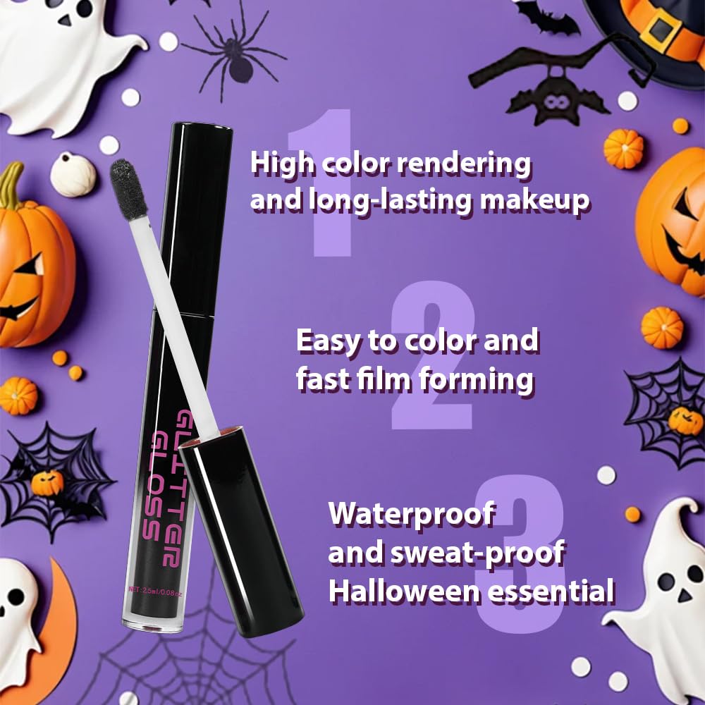 Gray Black Metallic Lipstick for Women,Glitter Sparkling Liquid Lipstick,Long Lasting Waterproof Lightweight Comfortable Non-Drying Bold Dark Lip Gloss for Gothic Stage Makeup,Vegan