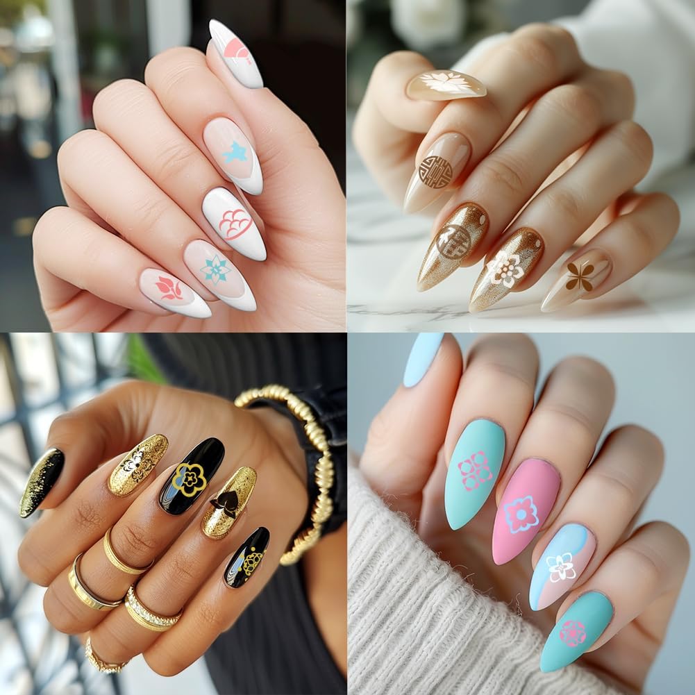 3Pcs Chinese Style Nail Stamping Plate Set Lucky Words Lanterns Bamboo Steel Nail Stamp Templates Clear Silicone Nails Stamping with Stamper Scraper for Manicure Printing