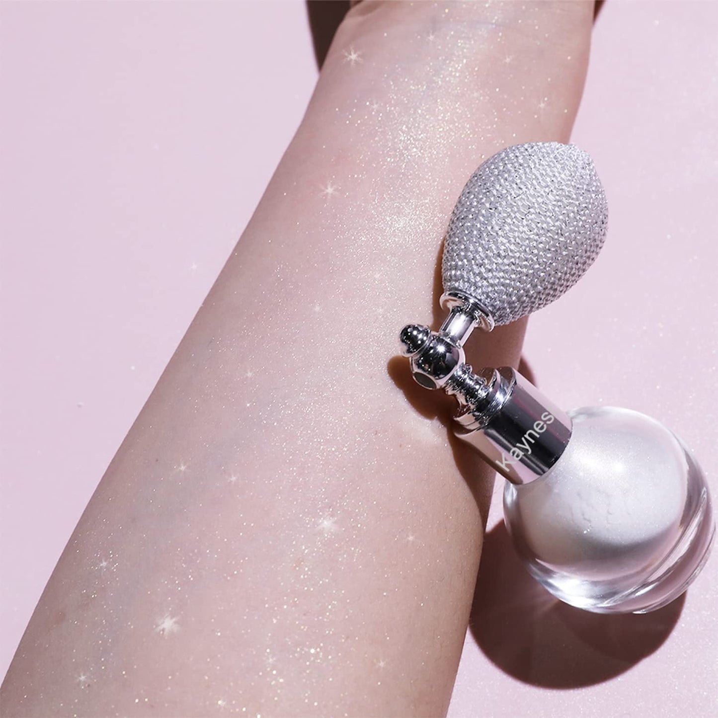 Pearl White Highlighter Spray, Loose Shimmer Powder High Gloss Makeup Mist for Body, Face, Hair, Long Lasting Glitter Hairspray for Festive Party, Stage Shows, Nightclubs, Bar