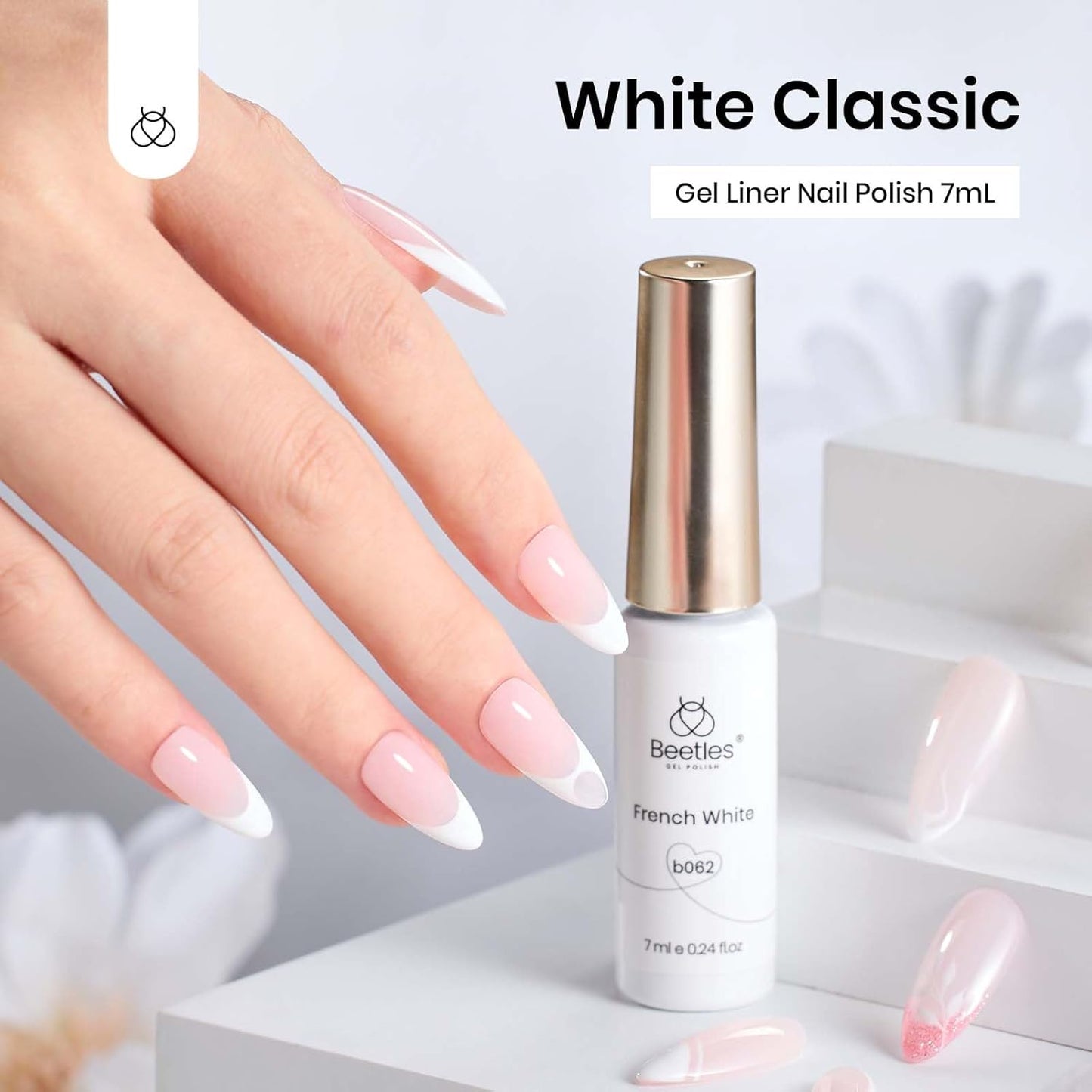 Beetles White Gel Liner Nail Polish 7ml French Tip Gel Polish White Nail Art Painting for Thin Line Nails Design Nails Stuff Soak off Uv Lamp Manicure Salon Gifts for Women
