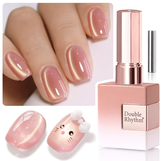 Double Rhythm 0.5 Oz Cat Eye Gel Polish with Magnet Same Color Same Bottle Holographic Glitter Shimmer Translucent Color Salon 15 ML Magnetic Nail Art (Nude Pink-MC1178)