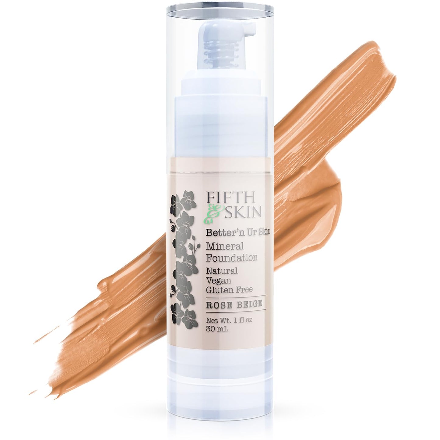 Fifth & Skin: Better’n Ur Skin Liquid Foundation (ROSE BEIGE) - Natural, Organic, Vegan, Cruelty-Free - Gluten-Free Beauty with Buildable Coverage and Palm-Free Luxury - 1 oz