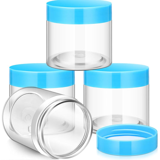 Patelai 4 Pieces Round Wide-mouth Leak Proof Plastic Container Jars with Lids for Travel Storage Makeup Beauty Products Face Creams Oils Salves Ointments DIY Making(8 Ounce,Blue)
