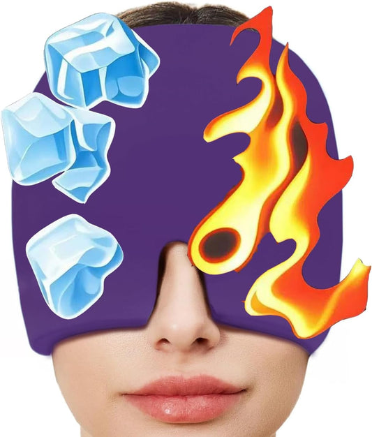 Migraine Relief Cap,Headache Relief Cap Ice Pack Mask, Cold Eye Face Hat Cooling Gel Head Wrap for Tension, Stress,Hangover Gifts for Women mom-Purple