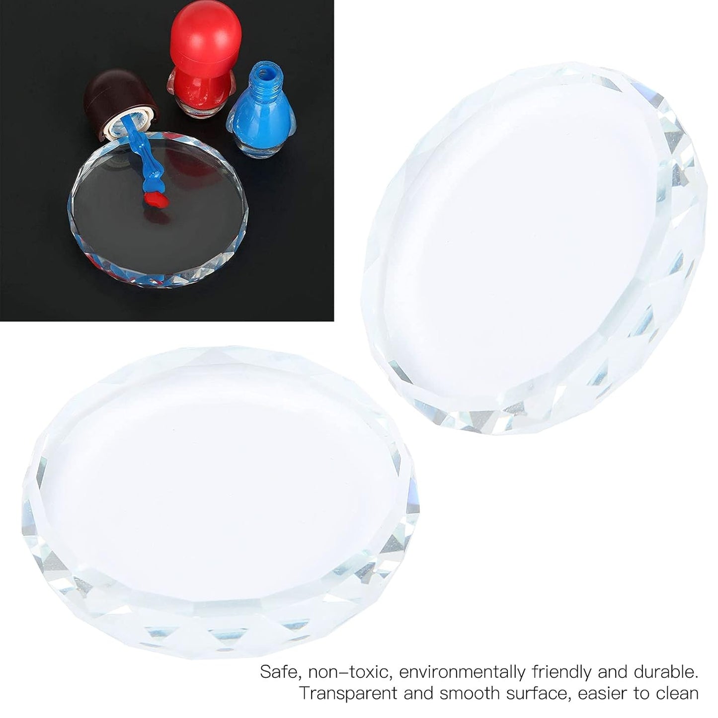 2PCS Nail Art Painting Color Toning Glass Board, Mixed Color Palette Makeup Display Board,Nail Polish False Eyelash Glue Hold Makeup Pallet Nail Art Display Cosmetic Mixing Tools