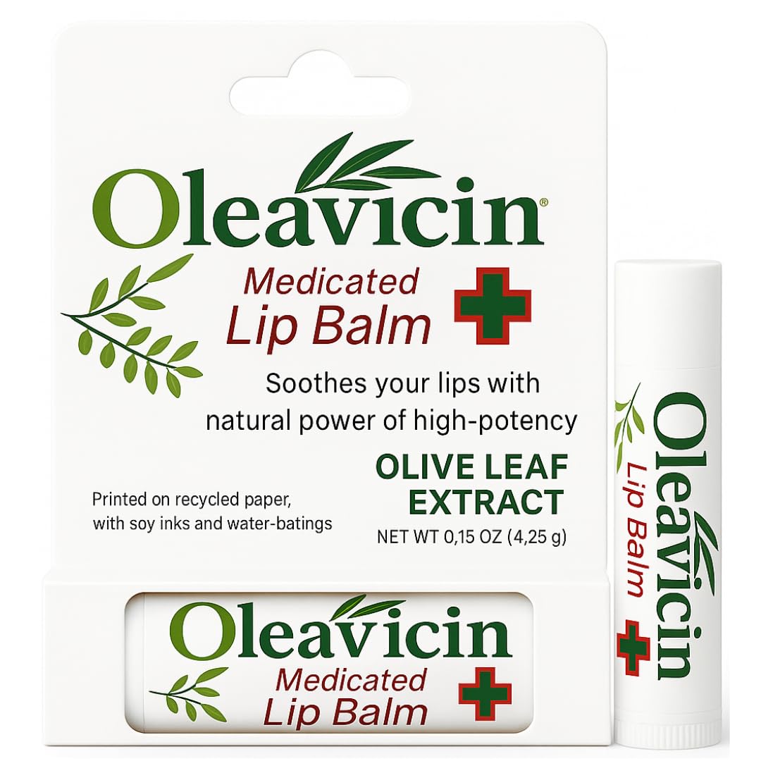 Natural Lip Balm by Oleavicin | Dry Lip Relief | Patented Moisturizing Formula for Chapped Lips | Organic Olive Leaf Extract