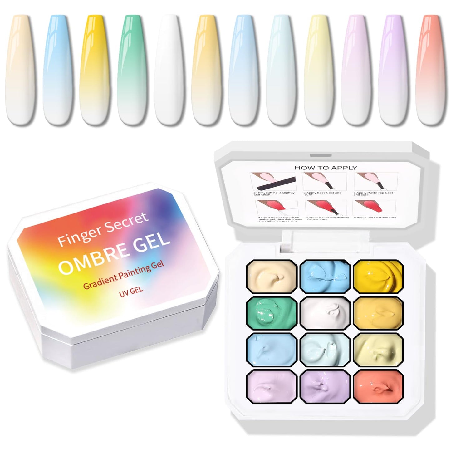 Sponge Pat Paint Nail Gel, Ombre Nails Gradient Gel Nail Blush Blooming Aura Nails Drawing Stripper Floral Painting DIY Nail Art, No Wipe, UV/LED Curing (12 Colors A)