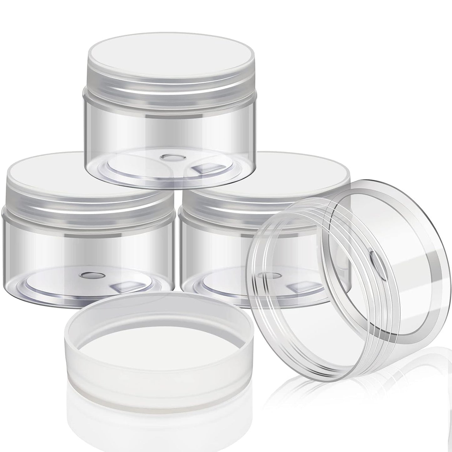 Patelai 4 Pieces Round Wide-mouth Leak Proof Plastic Container Jars with Lids for Travel Storage Makeup Beauty Products Face Creams Oils Salves Ointments DIY Making(2 Ounce,Clear)