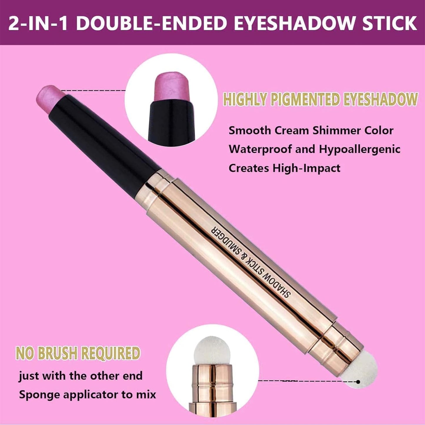 Pink Eyeshadow Stick And Sponge Makeup Brush Cream Shimmer Smooth Shadow Pencil Eyeliner Long Lasting Waterproof Eye Shadow Highlighter Stick Hypoallergenic Multi-Dimensional Eyes Look ( # 13)