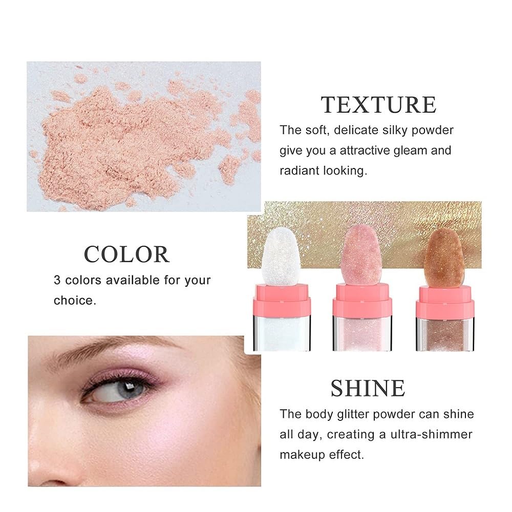 Glitter Powder Highlighter Makeup,Body Brightens the Natural and Face Blusher Patting Powder Highlighter Makeup Beauty Glitter.(02# Fairy pink)