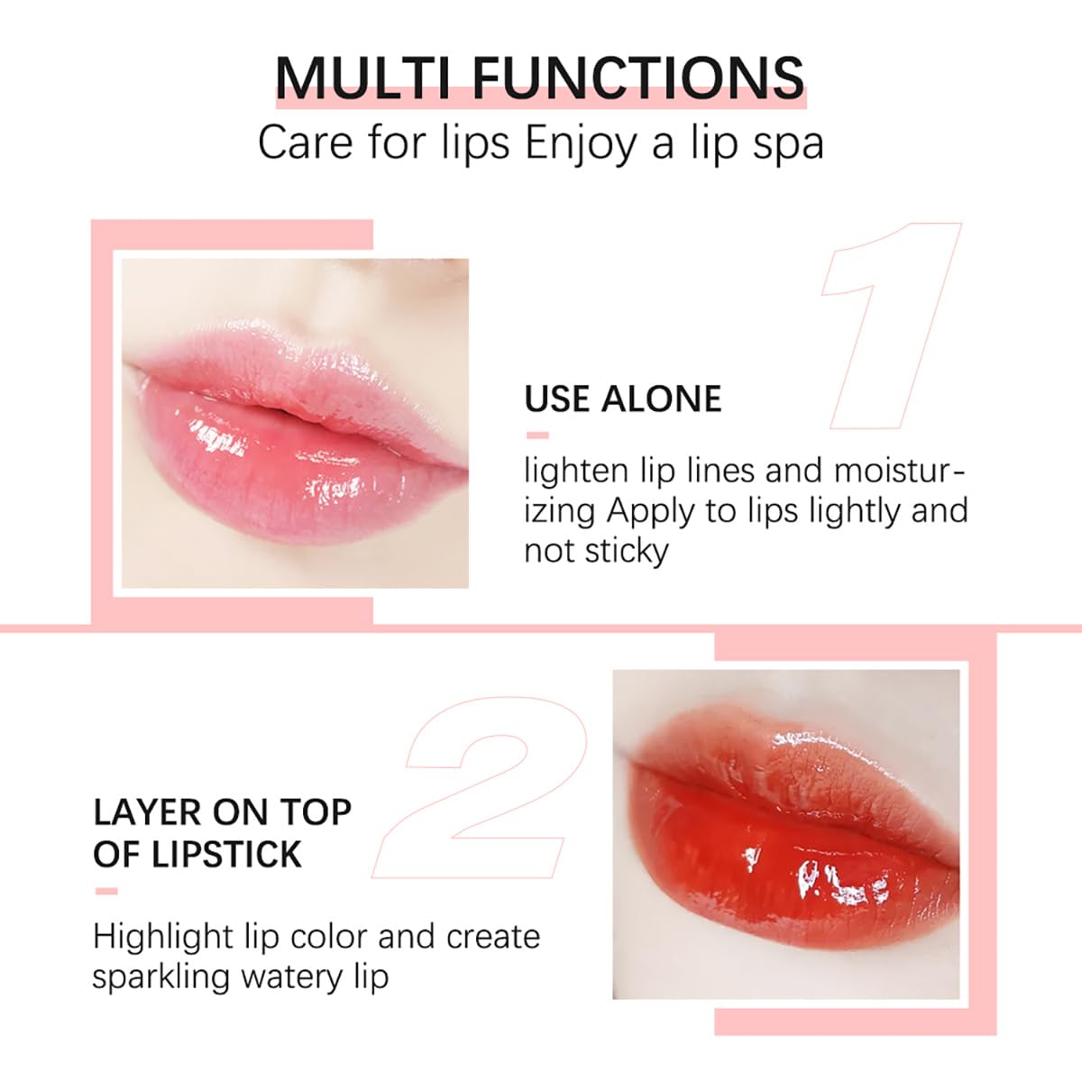 Hydrating Lip Glow Oil Moisturizing Plumping Lip Tint Lip Gloss Transparent Lip Balm Long Lasting Nourishing Repairing Lightening Lip Lines (001#+015#)