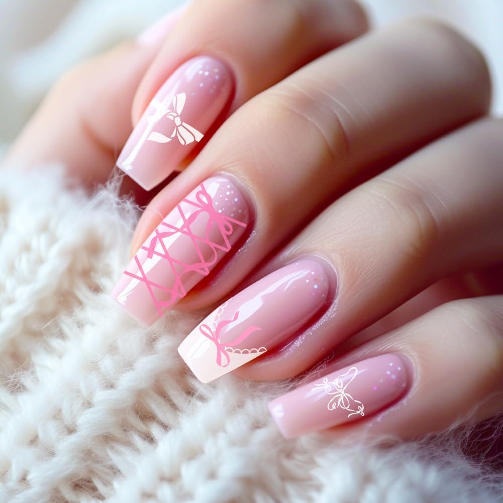 3Pcs Bow Nail Stamping Plate Set Girly Elements Romantic Heart Shape Stainless Steel Nail Stamp Templates Clear Silicone Nails Stamping with Stamper Scraper for Manicure Printing