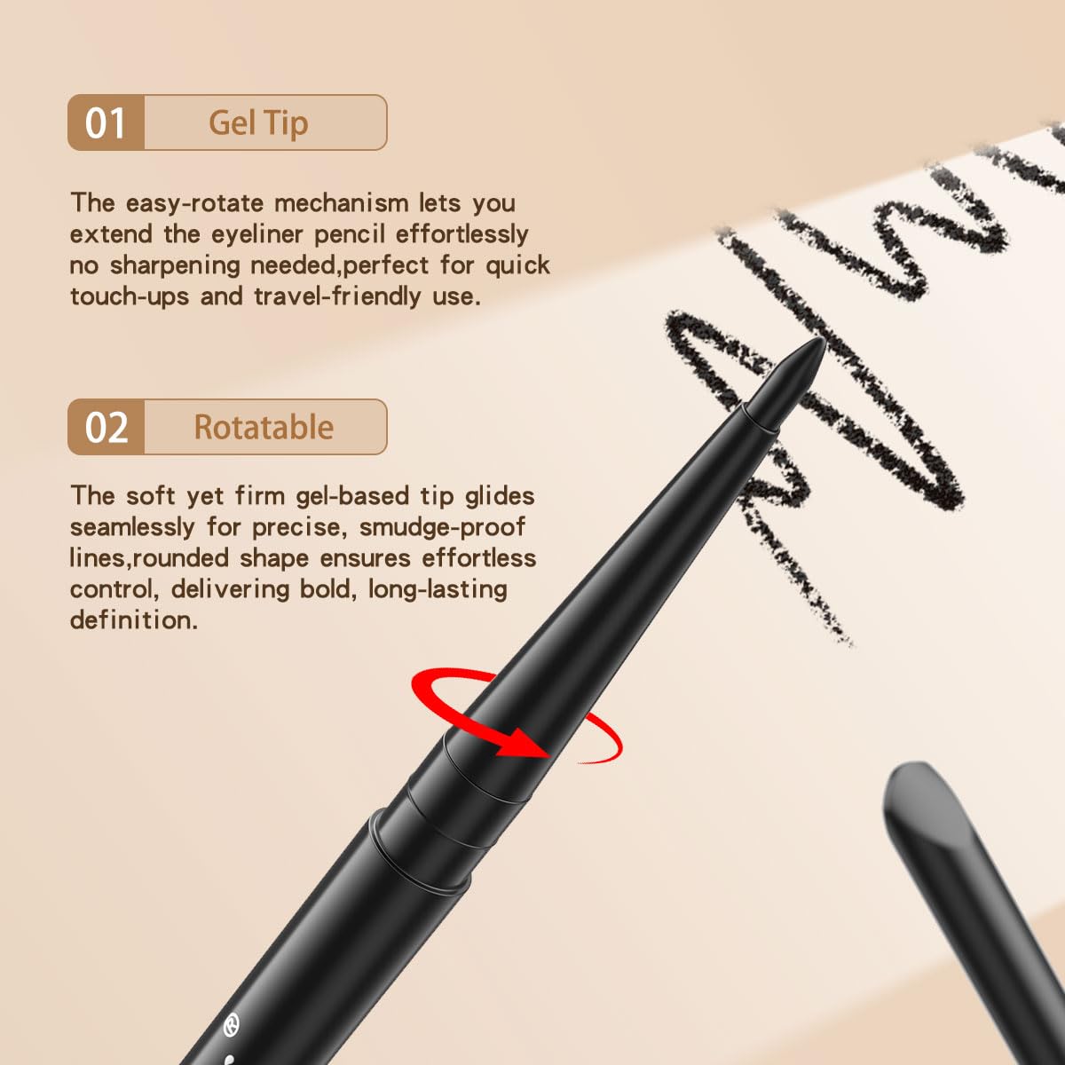 12 Pcs Black and Brown Eyeliner Pencil Gel Eyeliner Pen with Retractable and Waterproof Eye Liner for Bold and Defined Eye Liner (6 Black+6 Brown)