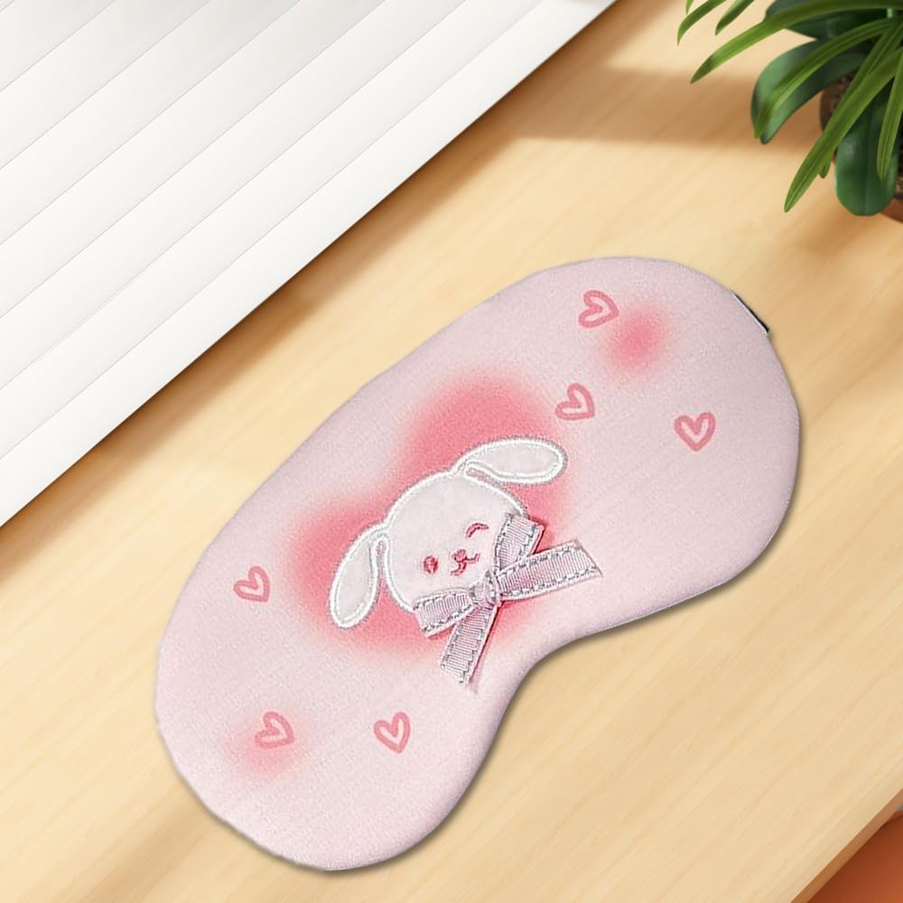 PERFECTSIGHT Rabbit Sleep Eye Masks, Cute Plush Sleep Eye Cover Lightweight Adjustable Eyeshade Faux Fur Mask Cover for Women Men Travel Nap, Heart Bunny
