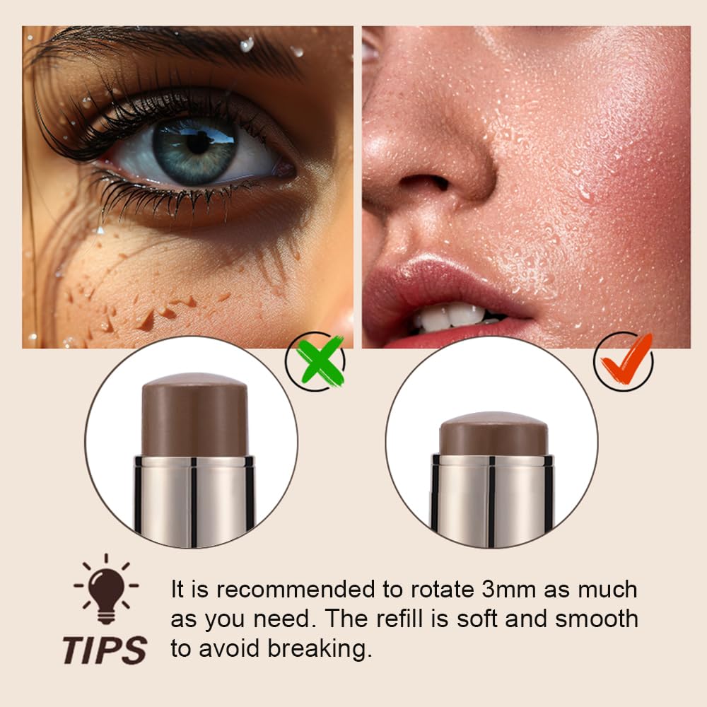 Contour Stick Makeup Kit,3Pcs Bronzer Blush Highlighter Stick Set for Create a Glowing Flawless Look,Non-Greasy Matte Finish Face Stick Trio,Longwear Formula, Include Brush - Fair (#01,04,07)