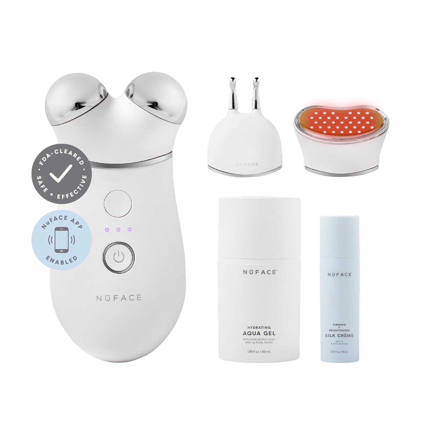 NuFACE TRINITY+ Microcurrent Facial Device, Wrinkle Reducer + Effective Lip & Eye Attachment - FDA Cleared Face Toning Device for Targeted Treatment + Microcurrent Gel Activator & Silk Creme