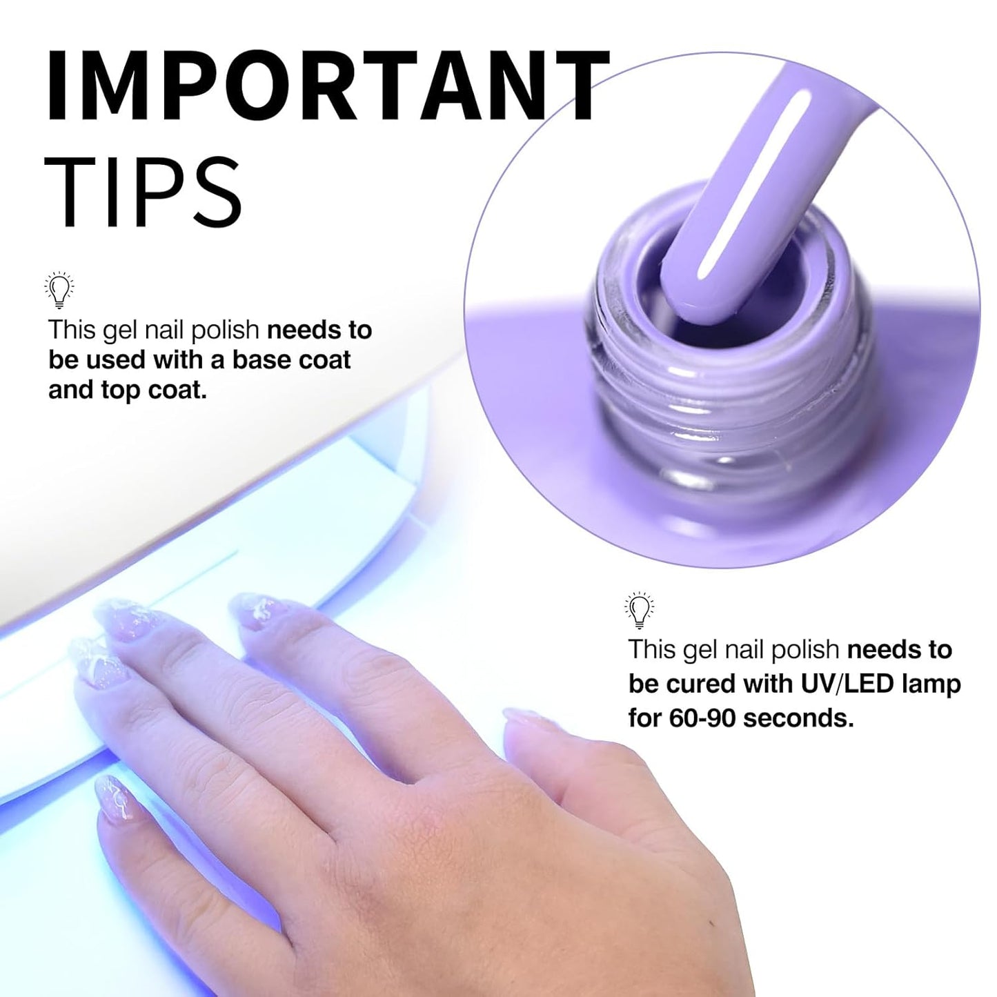 CANNI Purple Gel Polish, 1Pcs Gel Polish Purple Color Pale Violet Nail Polish Gel High Gloss Soak Off U V Gel Nail French Nail Manicure Salon DIY