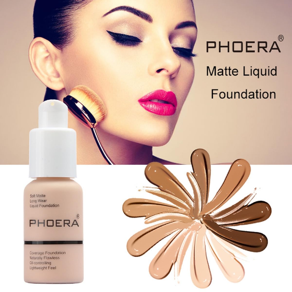 PHOERA Foundation,Flawless Soft Matte Liquid Foundation Oil Contro Concealer Long-Lasting Waterproof Full Coverage Foundation Makeup .(1Pcs-101# Porcelain)