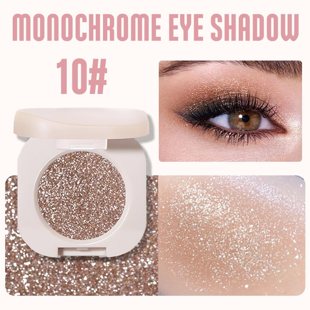 Single Nude Gold Brown Shimmer Eyeshadow,Bright Intense Monochrome Eye Shadow,Apply Makeup Easily,Glitter Pressed Powder Single Eyeshadow,24 Hour Eye Makeup Longwear Waterproof