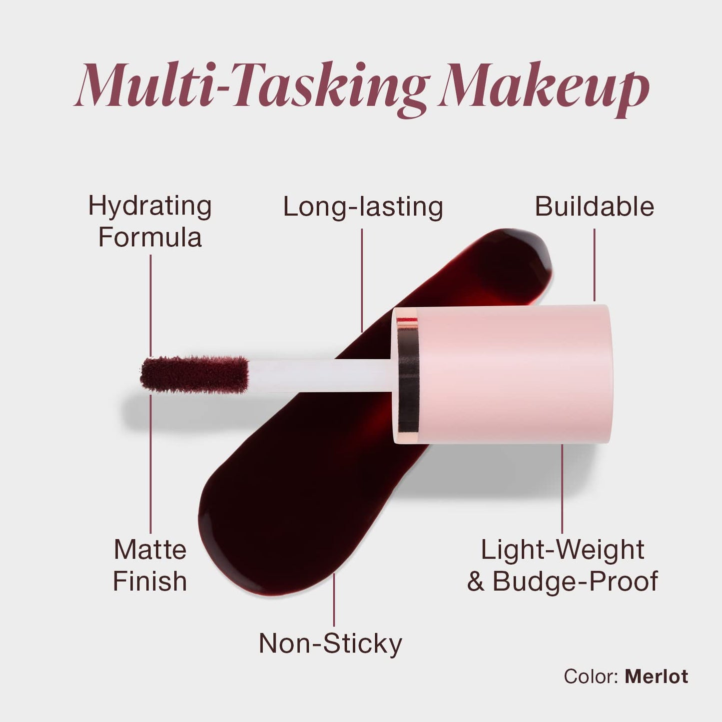 Mineral Fusion 2-in-1 Lip & Cheek Stain Merlot, 0.10 fl oz, Deep Cherry Red hydrating, long-lasting, matte lip and cheek color
