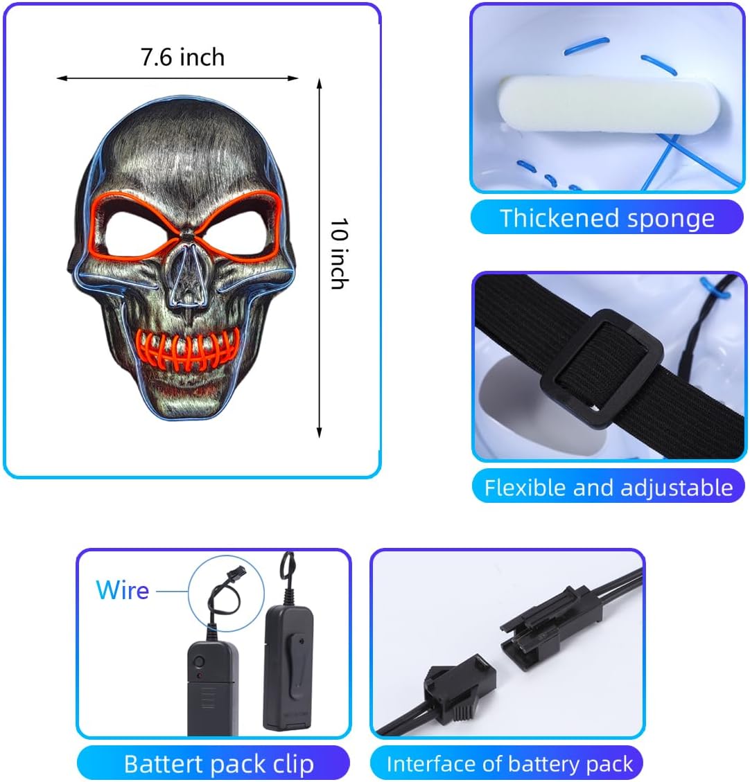 OceanWings Halloween Mask LED Light up Costumes Scary Mask for Party Supplies Favor